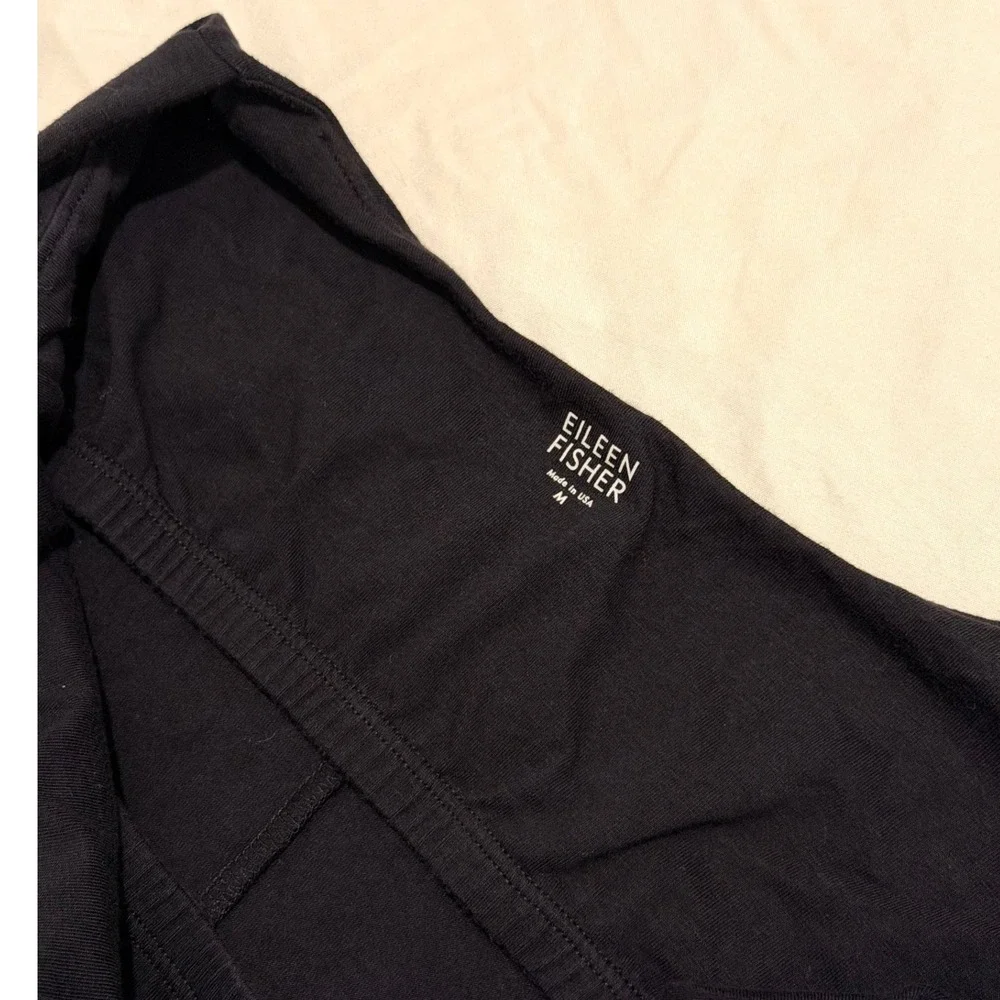 Eileen Fisher Black Organic Cotton Stretch Cami Slip Dress Built-in Bra Med NWOT